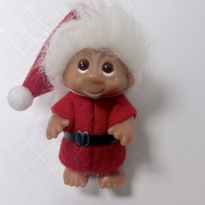 Vintage DAM Mini Red Santa Troll Doll with Santa Hat and white hair